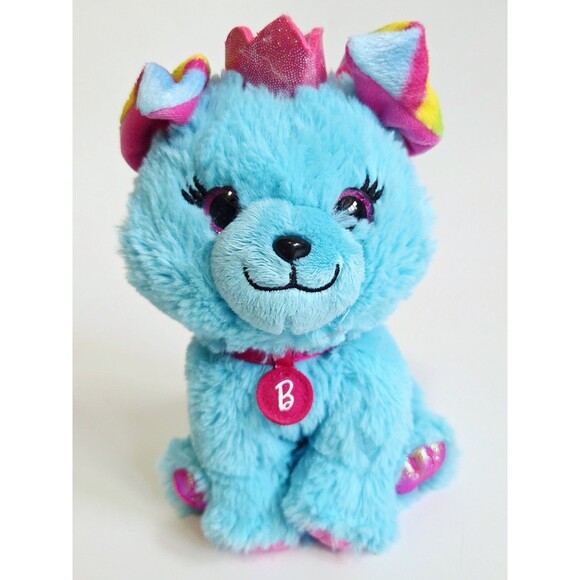 Barbie Princess Puppy Dog Pet Plush Stuffed Animal Toy Blue Pink Crown 8" - Picture 9 of 13